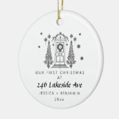 ミニマルパーソナライズされたリストニューホームクリスマス セラミックオーナメント (左)