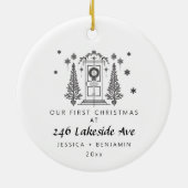 ミニマルパーソナライズされたリストニューホームクリスマス セラミックオーナメント (裏面)