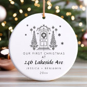 ミニマルパーソナライズされたリストニューホームクリスマス セラミックオーナメント