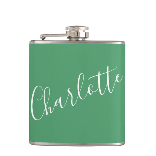 ミニマルパーソナライズされたリストネームKelly Green フラスク (正面)