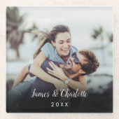 ミニマルパーソナライズされたリストフォトスクリプト名の日付 ガラスコースター (正面)