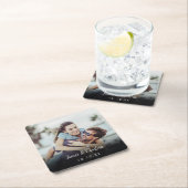 ミニマルパーソナライズされたリストフォトスクリプト名の日付 スクエアペーパーコースター (インサイチュ)