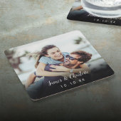 ミニマルパーソナライズされたリストフォトスクリプト名の日付 スクエアペーパーコースター