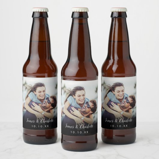 ミニマルパーソナライズされたリストフォトスクリプト名の日付 ビールラベル (ボトル)