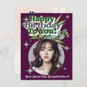 ミニマルパーソナライズされたリストフォトワイン誕生日カード シーズンカード (正面/裏面)