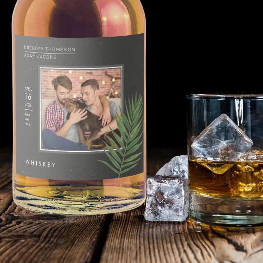 ミニマルパーソナライズされたリストブラックトロピカルパーム写真 リキュールボトルラベル