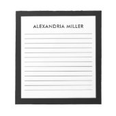 ミニマルパーソナライズされたリストブラックモノグラム名の並び ノートパッド (正面)