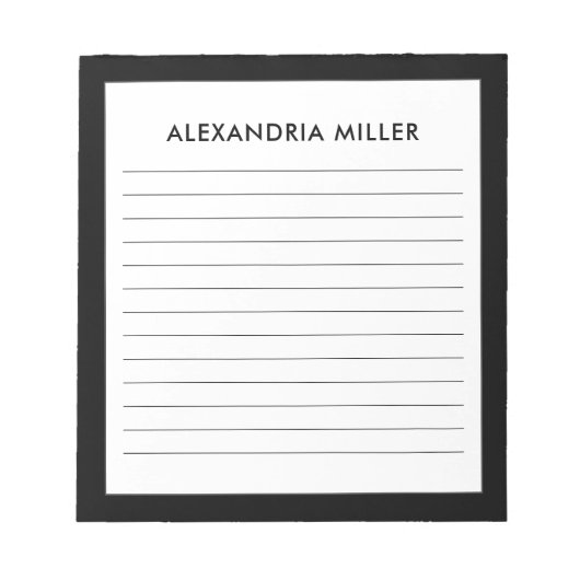 ミニマルパーソナライズされたリストブラックモノグラム名の並び ノートパッド (正面)