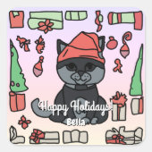 ミニマルパーソナライズされたリストホリデーキャットズギフト スクエアシール (正面)