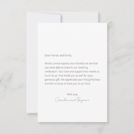 ミニマルパーソナライズされたリストメッセージシック結婚写真 サンキューカード (裏面)