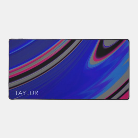 ミニマルパーソナライズされたリスト抽象芸術ブルーフラクタル デスクマット (正面)