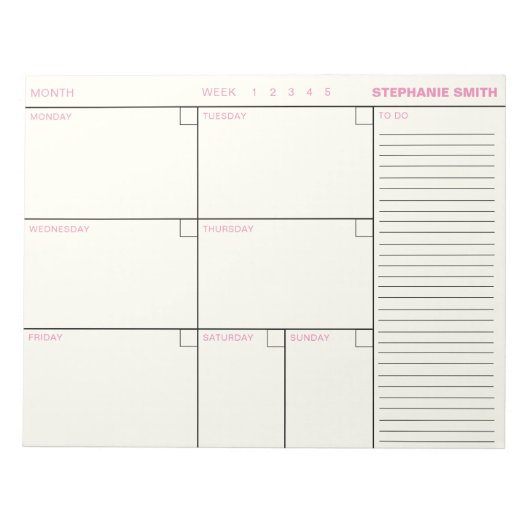 ミニマルパーソナライズされたリスト週間プランナーアジェンダ注 ノートパッド (正面)