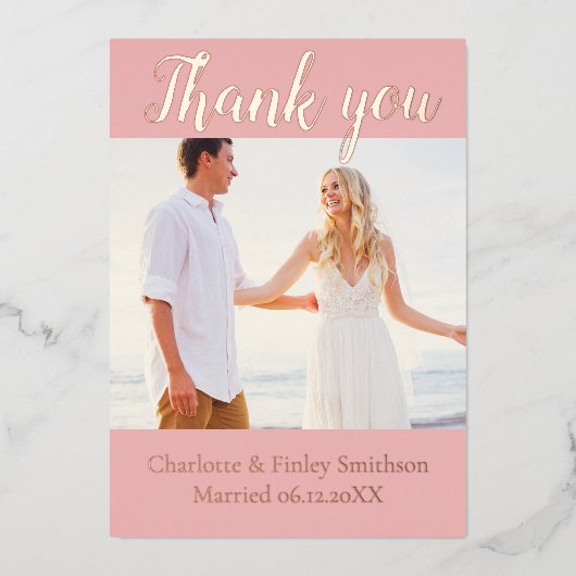 ミニマルパーソナライズされた結婚のサンキューカード 箔シーズンカード (正面)