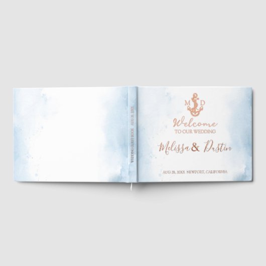 ミニマルビーチいかりコースト航海の結婚ホイル ゲストブック (全面)