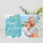 ミニマルビーチウォーターカラーハッピーホリデーズカード (スタンド正面)