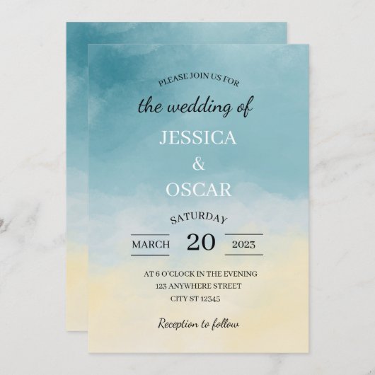 ミニマルビーチテーマ結婚式招待状 招待状 (正面/裏面)