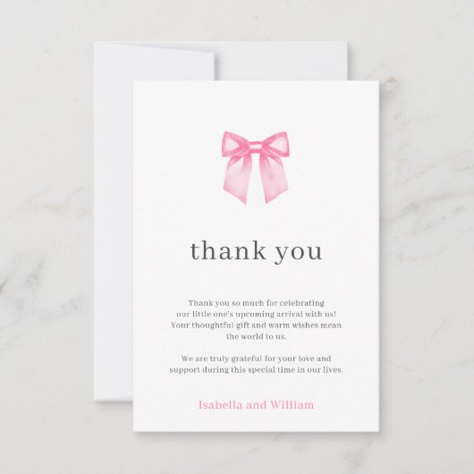 ミニマルピエレガントックボウ赤ちゃんシャワーカード サンキューカード (正面)