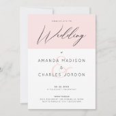 ミニマルピンクと白と結婚のタイポグラフィ 招待状 (正面)