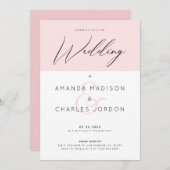 ミニマルピンクと白と結婚のタイポグラフィ 招待状 (正面/裏面)