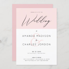 ミニマルピンクと白と結婚のタイポグラフィ 招待状
