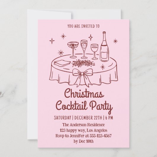 ミニマルピンクのクリスマスパーティー招待状 招待状 (正面)