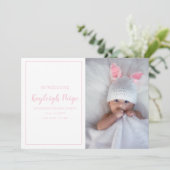 ミニマルピンクギンガムチェック柄 フォト出生 案内状 (スタンド正面)