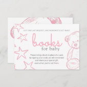 ミニマルピンクテディベアベビーシャワーブックリクエストI 招待状 (正面/裏面)