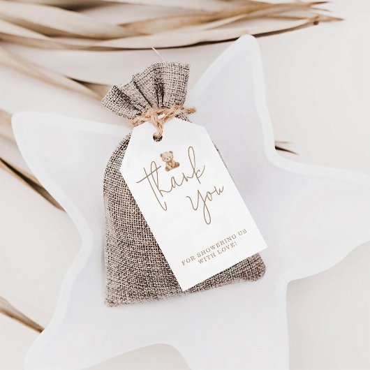 ミニマルピンクテディベアベビーシャワー感謝祭 ギフトタグ