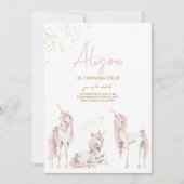 ミニマルピンクユニコーンバースデー招待状 招待状 (正面)