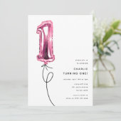 ミニマルピンクワンバルーン1歳の誕生日パーティー 招待状 (スタンド正面)