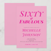 ミニマルピンク60 & ファビュラス60歳の誕生日パーティー 招待状 (正面/裏面)