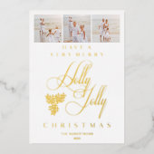 ミニマルファンシー主義コラージュ3枚の写真ホリーすてき 箔シーズンカード (正面)
