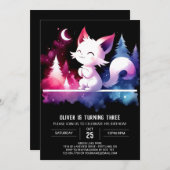 ミニマルファンタジー猫誕生日 招待状 (正面/裏面)