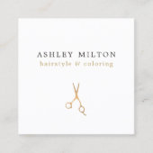 ミニマルフェイクエレガント金ゴールドはさみ美容師 スクエア名刺 (正面)