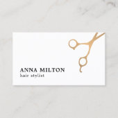 ミニマルフェイクエレガント金ゴールドはさみ美容師 名刺 (正面)
