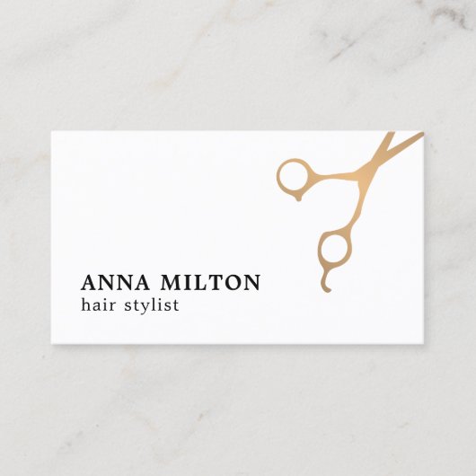 ミニマルフェイクエレガント金ゴールドはさみ美容師 名刺 (正面)