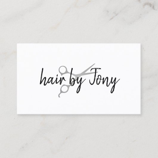 ミニマルフェイクエレガント銀はさみ美容師 名刺 (正面)