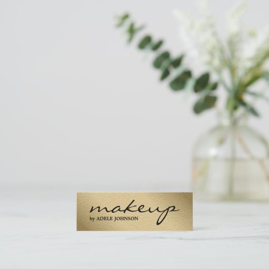 ミニマルフェイクシック金ゴールドホワイトメイクアップアーティスト スキニー名刺 (スタンド正面)