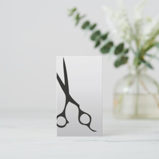 ミニマルフェイクスシルバーブラックシザーズヘアサロン 名刺 (スタンド正面)