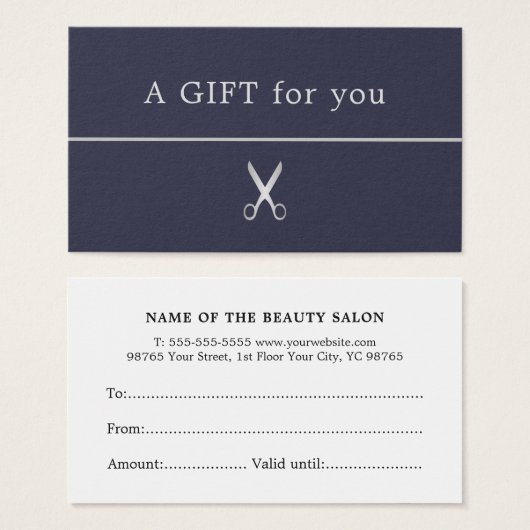 ミニマルフェイクスブルー銀ラインシザーギフトカード (正面&裏面)