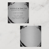 ミニマルフェイクスメタリックシルバーブラシ スクエア名刺 (正面/裏面)