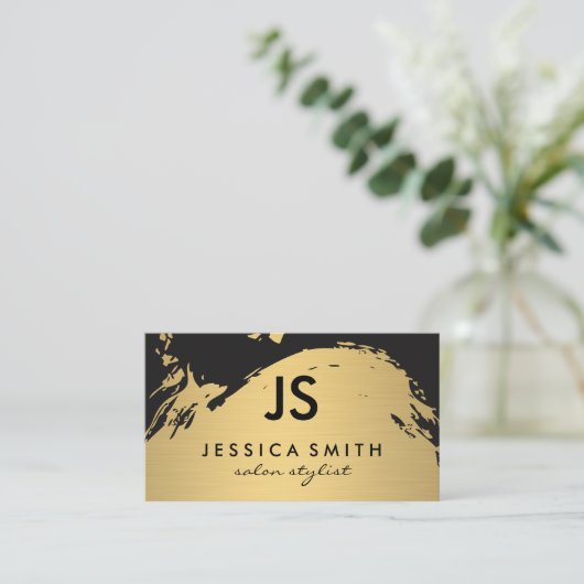 ミニマルフェイクスメタリック金ゴールドブラシ付きモノグラム 名刺 (スタンド正面)