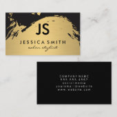 ミニマルフェイクスメタリック金ゴールドブラシ付きモノグラム 名刺 (正面/裏面)