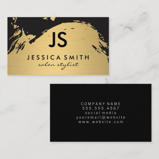 ミニマルフェイクスメタリック金ゴールドブラシ付きモノグラム 名刺 (正面/裏面)