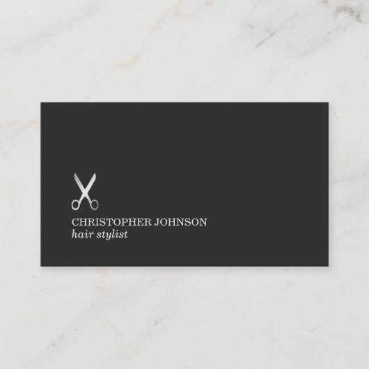 ミニマルフェイクダーク銀シザー美容師 名刺 (正面)