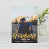 ミニマルフェイクリストフォイル写真2025卒業パーティー 招待状 (スタンド正面)