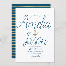 ミニマルフェイクリストブルー航海のフォイル結婚ス 招待状