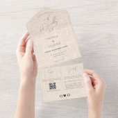 ミニマルフェイクリストterracotta linen QRコー結婚ド オールインワン招待状 (貼ってはがせる)