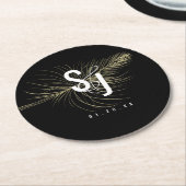 ミニマルフェイク金ゴールドフェザー結婚ボヘミアン ラウンドペーパーコースター (アングル)
