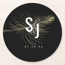 ミニマルフェイク金ゴールドフェザー結婚ボヘミアン ラウンドペーパーコースター